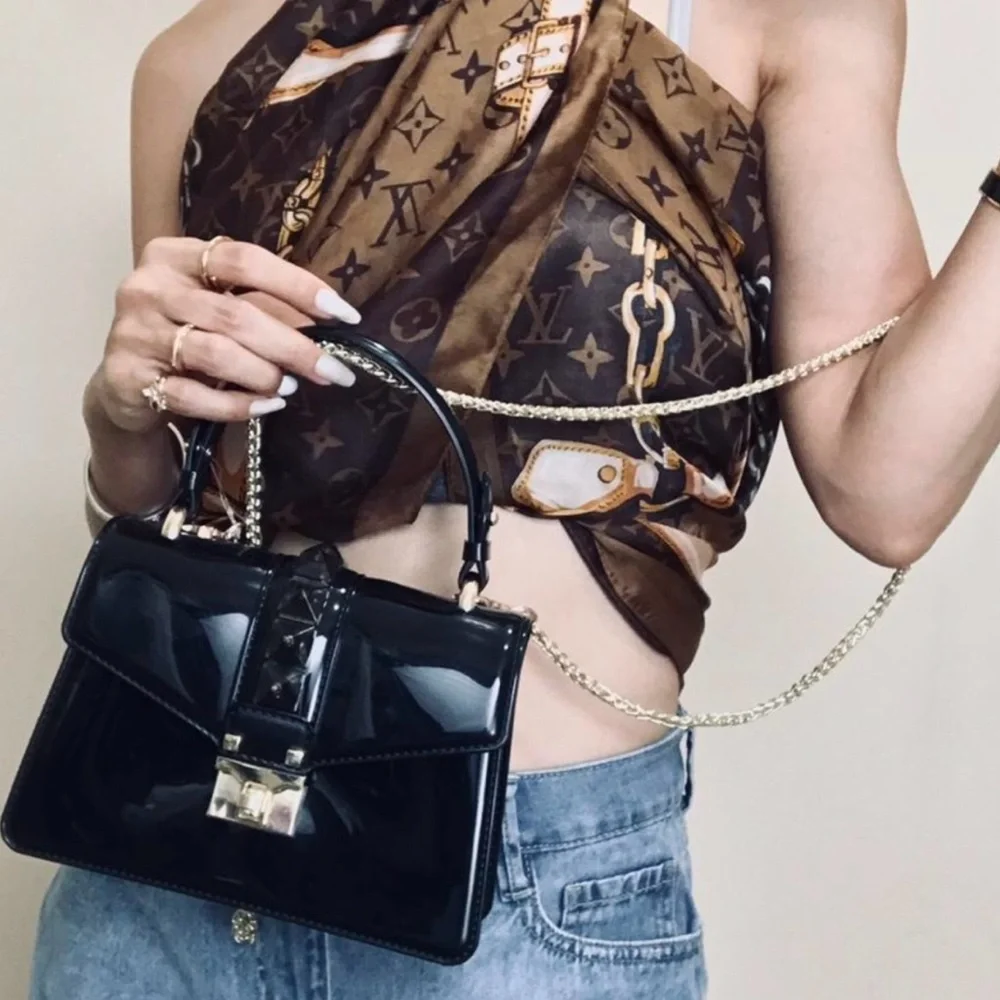 Cross Body Rockstud Black Bag Size 8” 6” 3”